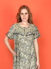 🌸  Evolove Alpine Nighty with Side Pocket & Neckline Embroidery | Printed Fabric